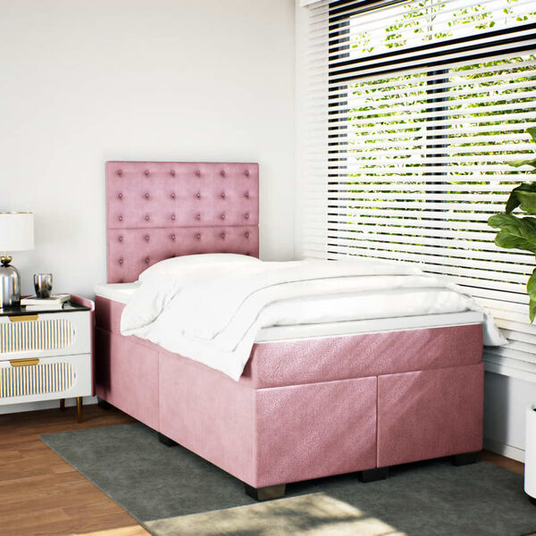 vidaXL Cama box spring con colch&oacute;n terciopelo rosa 120x190 cm