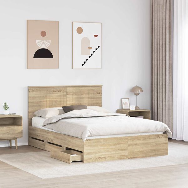 vidaXL Estructura de cama Roble Sonoma 140 x 200 cm Madera Ingenieril