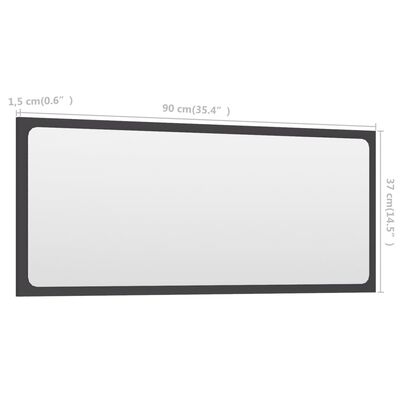 vidaXL Espejo de baño madera contrachapada gris 90x1,5x37 cm