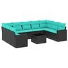 vidaXL Set de sof&aacute;s de jard&iacute;n 10pzas con cojines rat&aacute;n sint&eacute;tico negro