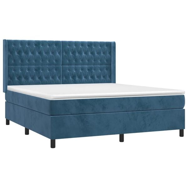 vidaXL Cama box spring colchón y LED terciopelo azul oscuro 180x200 cm
