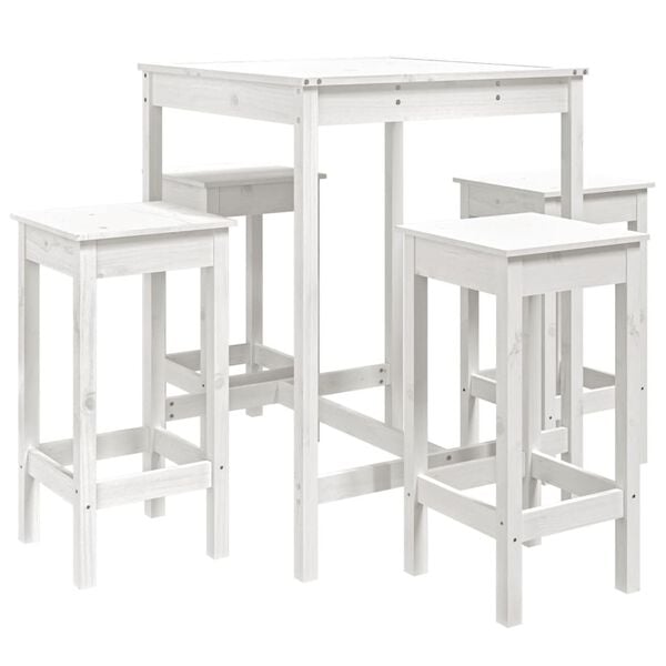 vidaXL Set de mesa y taburetes altos jardín 5 pzas madera pino blanco