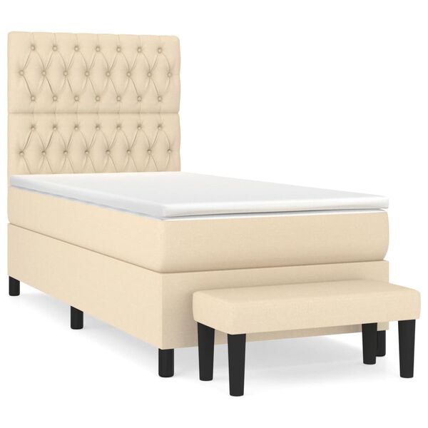 vidaXL Cama box spring con colch&oacute;n tela color crema 100x200 cm