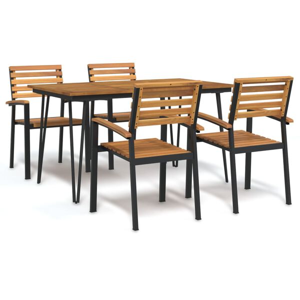 vidaXL Juego de comedor de jard&iacute;n 5 pzas madera maciza acacia y metal