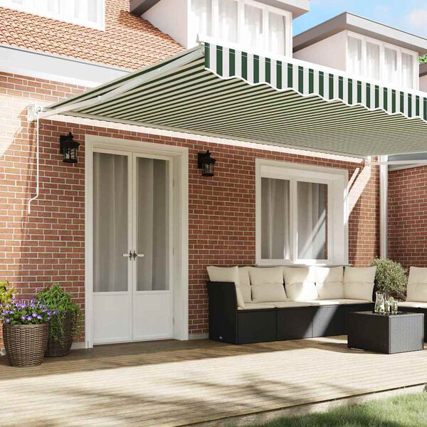 vidaXL Toldo Retr&aacute;ctil Verde y blanco 500 x 300 cm Poli&eacute;ster, Metal