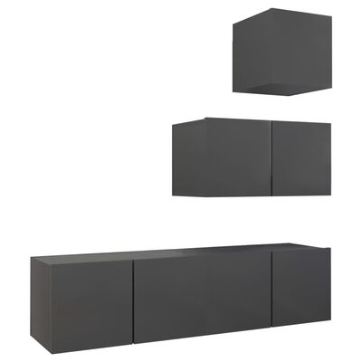 vidaXL Juego de mueble para TV de 4 piezas aglomerado gris
