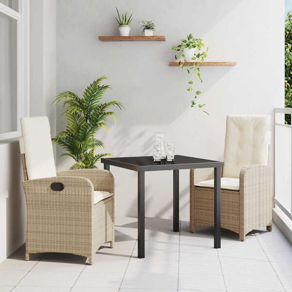 vidaXL Conjunto de Comedor de Jard&iacute;n 3 pcs Beige rat&aacute;n sint&eacute;tico