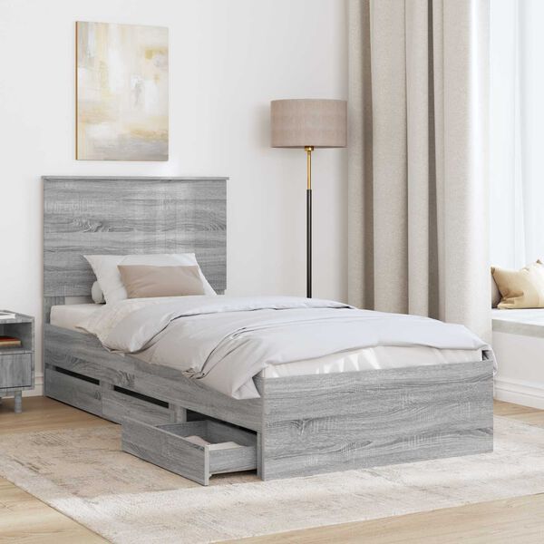 vidaXL Estructura de cama Gris Sonoma 90 x 200 cm Madera Ingenieril