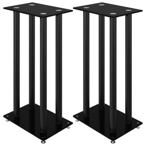 vidaXL Soportes de altavoces 2 uds vidrio templado negro 4 pilares