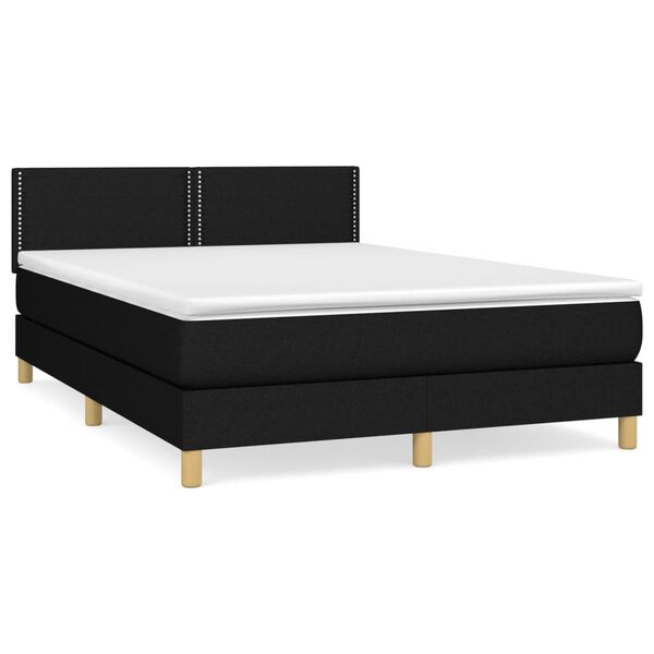 vidaXL Cama box spring con colch&oacute;n tela negro 140x190 cm