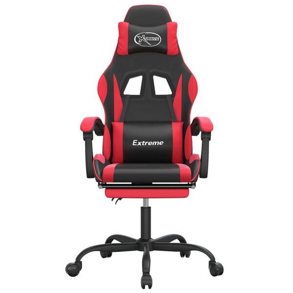 vidaXL Silla gaming giratoria y reposapiés cuero sintético negro rojo