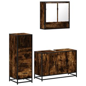 vidaXL Set de muebles ba&ntilde;o 3 pzas madera contrachapada roble ahumado