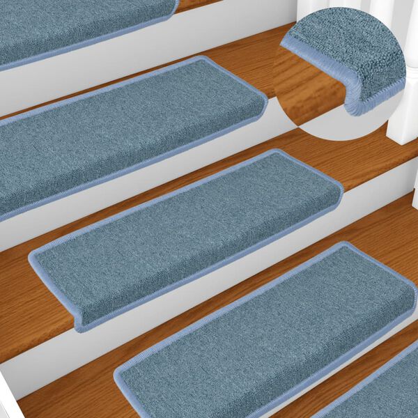 vidaXL Alfombrillas para escaleras 15 unidades 65x21x4 cm Azul Mar Borde Rectangular