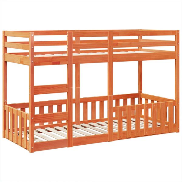 vidaXL Litera de madera maciza de pino marr&oacute;n cera 90x190 cm