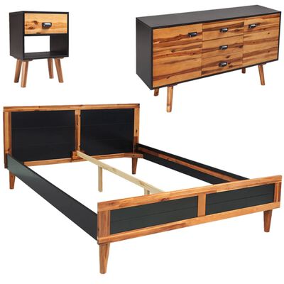 vidaXL Set de muebles de dormitorio 4 piezas acacia maciza 140x200 cm