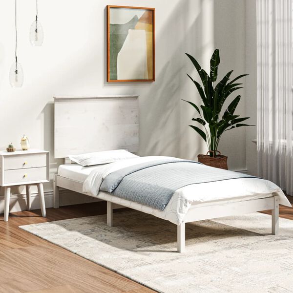 vidaXL Estructura de cama individual madera maciza blanco 90x190 cm