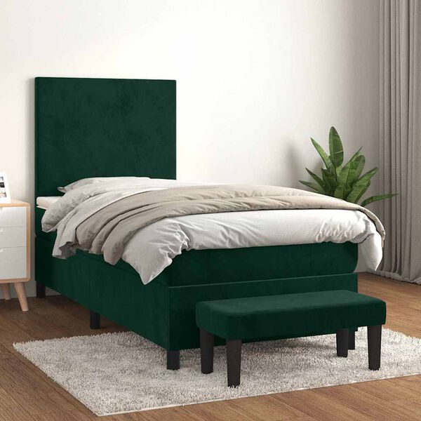 vidaXL Cama box spring con colch&oacute;n terciopelo verde oscuro 90x200 cm