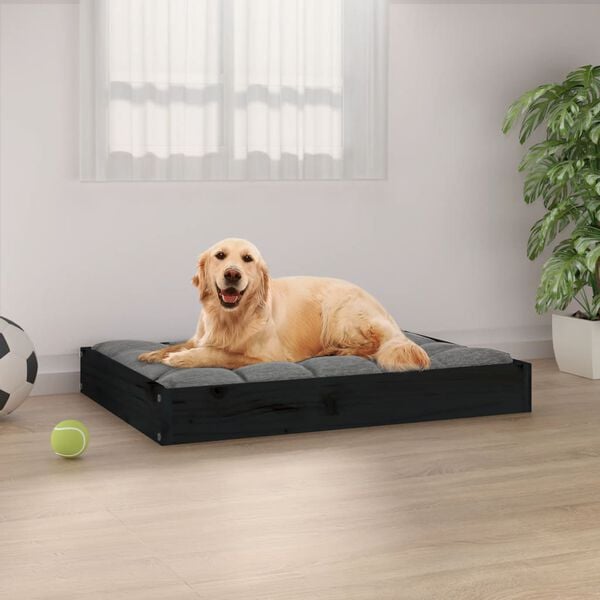vidaXL Cama para perros madera maciza de pino negro 71,5x54x9 cm