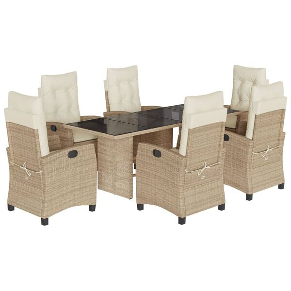 vidaXL Set comedor de jard&iacute;n 7 pzas con cojines rat&aacute;n sint&eacute;tico beige