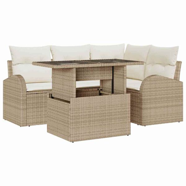 vidaXL Conjunto de sof&aacute; de jard&iacute;n 5 pcs Beige rat&aacute;n sint&eacute;tico