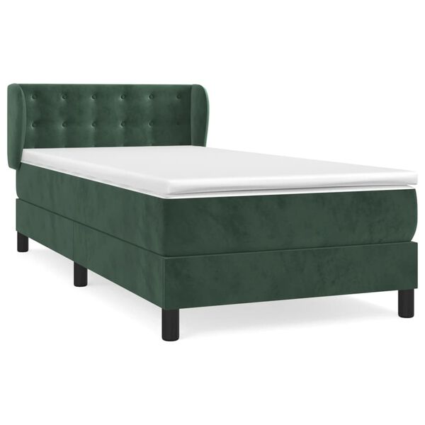 vidaXL Cama box spring con colch&oacute;n terciopelo verde oscuro 80x200 cm