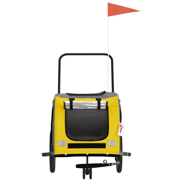 vidaXL Remolque de bicicleta mascotas hierro tela Oxford amarillo gris