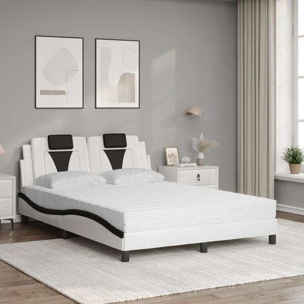 vidaXL Cama Viana con colch&oacute;n cuero sint&eacute;tico blanco y negro 140x190 cm
