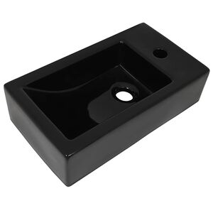 vidaXL Lavabo con agujero grifo rectangular cer&aacute;mica 46x25,5x12 negro