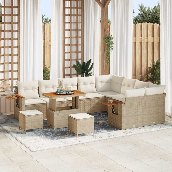 vidaXL Conjunto de sof&aacute; de jard&iacute;n con coj&iacute;n Beige Polirat&aacute;n