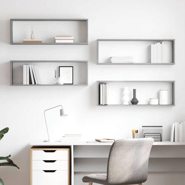 vidaXL Estante de pared 4 uds contrachapado gris hormig&oacute;n 80x15x26,5cm