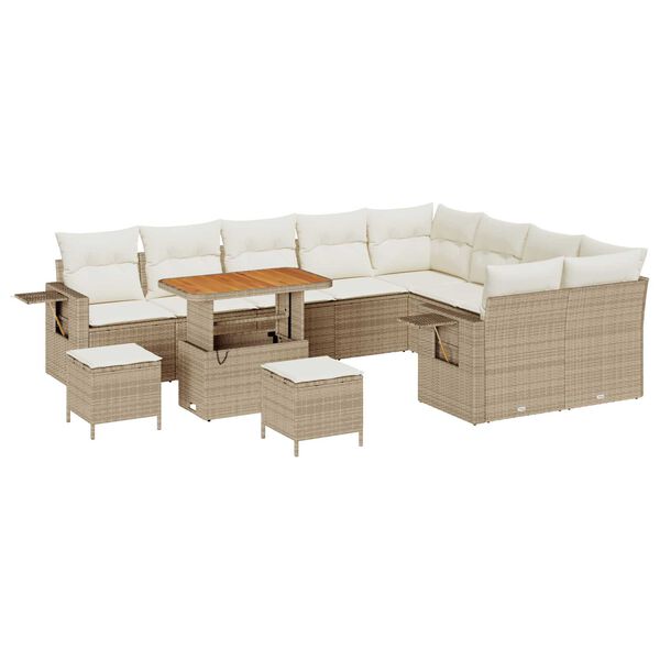 vidaXL Conjunto de sof&aacute;s de jard&iacute;n 12 pcs Beige rat&aacute;n sint&eacute;tico