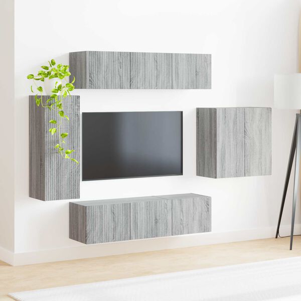 vidaXL Conjunto de mueble para TV de pared 6 pcs Gris Sonoma