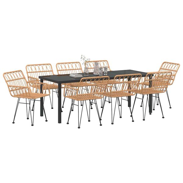 vidaXL Conjunto de Comedor de Jard&iacute;n 9 pcs Marr&oacute;n