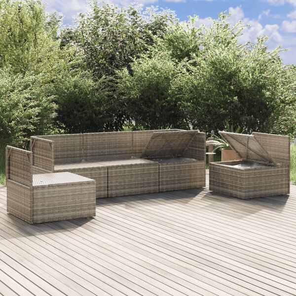 vidaXL Set de muebles de jard&iacute;n 5 pzas y cojines rat&aacute;n sint&eacute;tico gris