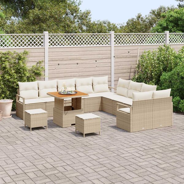 vidaXL Conjunto de sof&aacute; de jard&iacute;n con coj&iacute;n 13 pcs Beige y Crema