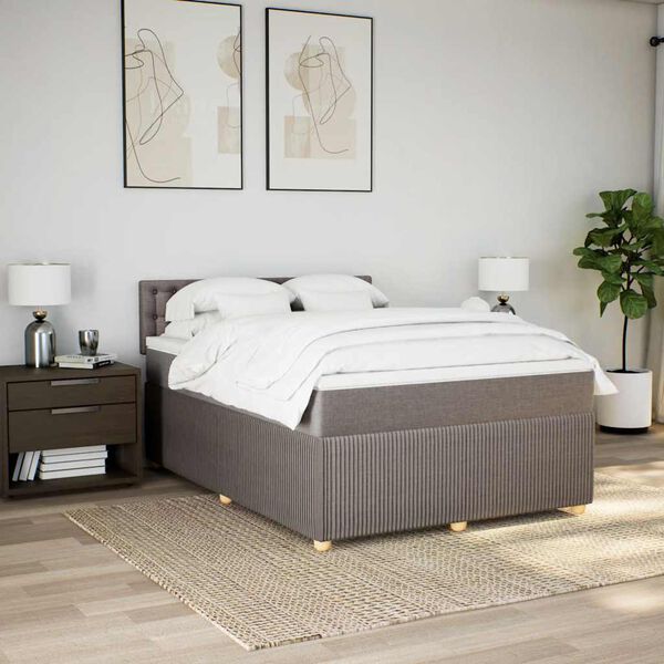vidaXL Cama box spring con colch&oacute;n tela gris taupe 140x200 cm