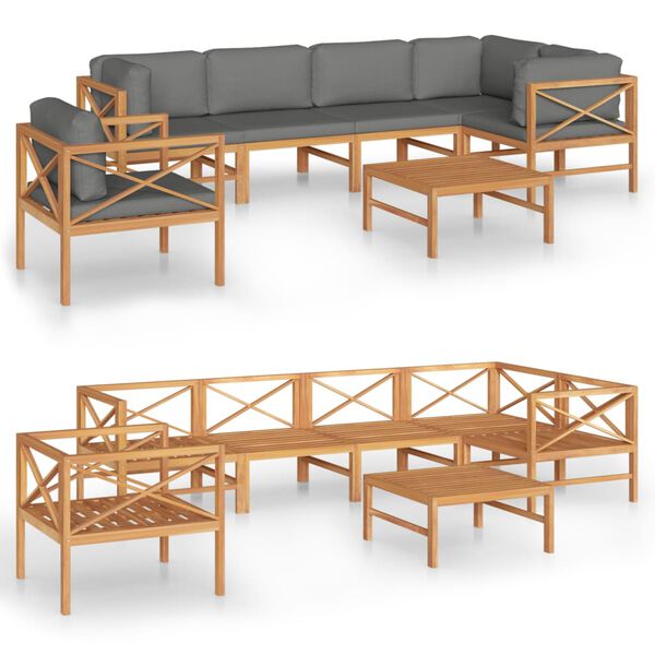 vidaXL Set de muebles de jard&iacute;n 7 pzas madera de teca y cojines gris