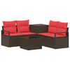 vidaXL Juego de Sof&aacute; 6 uds. Marr&oacute;n y Rojo Rat&aacute;n sint&eacute;tico y acero