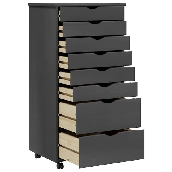 vidaXL Cajonera con ruedas MOSS madera maciza de pino gris