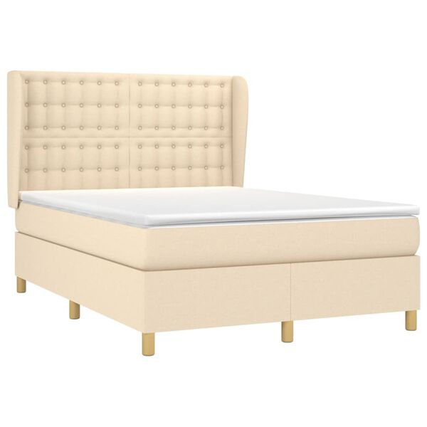 vidaXL Cama box spring con colch&oacute;n tela color crema 140x190 cm