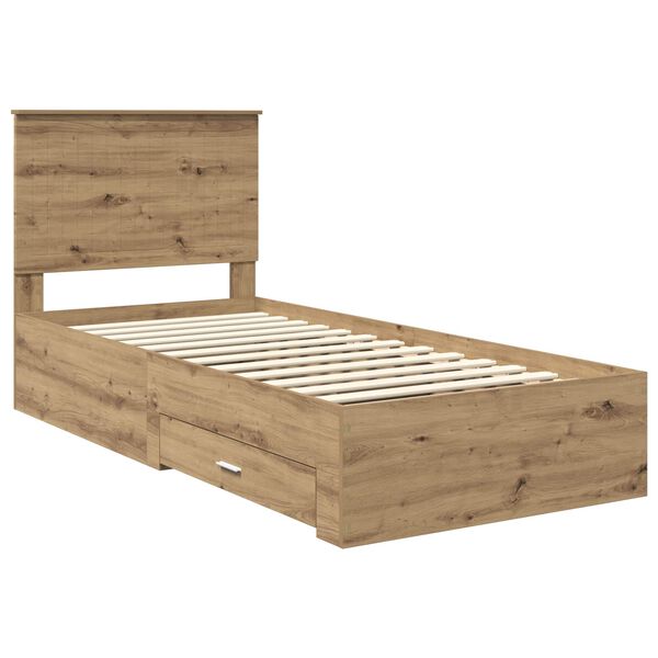 vidaXL Estructura de cama con cabecera Roble artesanal 90 x 200 cm