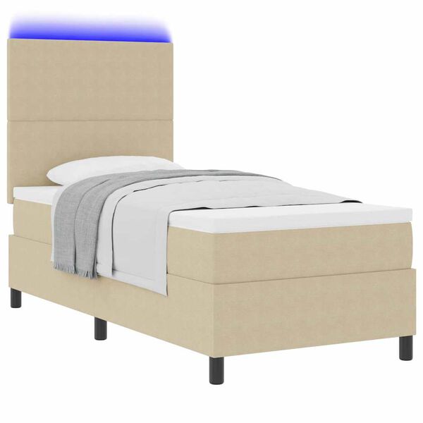 vidaXL Cama Box Spring LED Gris claro y . 90 x 190 cm Tela de Pana