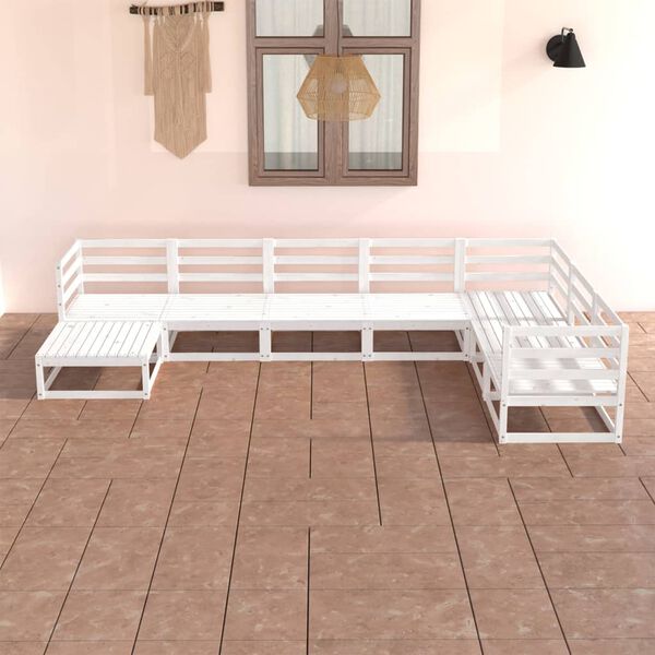 vidaXL Set de sal&oacute;n de jard&iacute;n de 7 piezas blanco madera maciza de pino