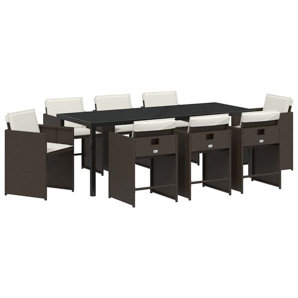 vidaXL Conjunto de Comedor de Jard&iacute;n 9 pcs Marr&oacute;n rat&aacute;n sint&eacute;tico