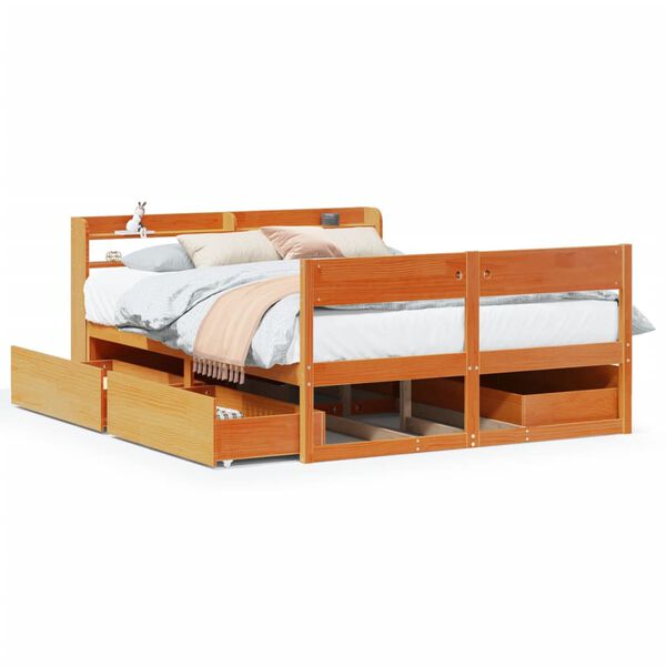 vidaXL Estructura de cama sin colch&oacute;n madera maciza marr&oacute;n 120x190 cm