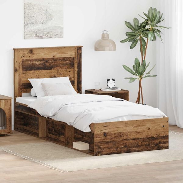 vidaXL Estructura de cama con cabecera Madera vieja 100 x 200 cm