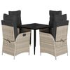 vidaXL Set comedor de jard&iacute;n 5 pzas cojines rat&aacute;n sint&eacute;tico gris claro