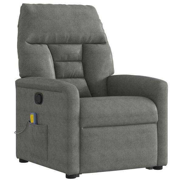 vidaXL Sill&oacute;n reclinable masaje elevable tela microfibra gris oscuro