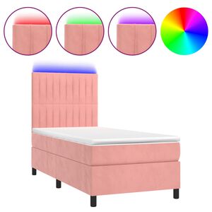 vidaXL Cama box spring colch&oacute;n y LED terciopelo rosa 80x200 cm
