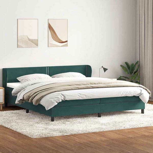 vidaXL Cama box spring con colchones terciopelo verde oscuro 200x210cm